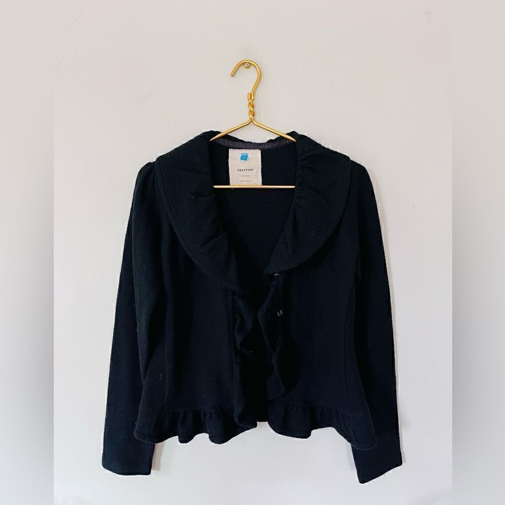 Sparrow | anthropologie | black ruffle collar wool cardigan sweater